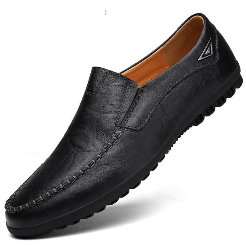 Echt Lederen Herenschoenen Casual Luxe Italiaanse Herenloafers Mocassins Ademende Instapbootschoenen - Zwart