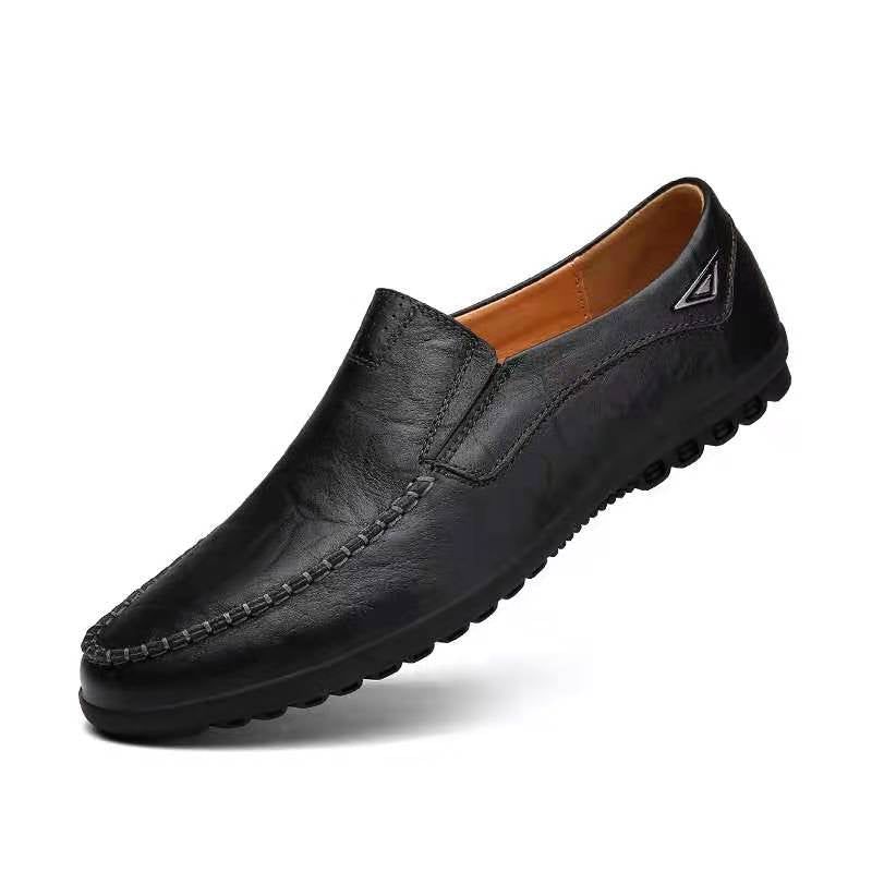 Echt Lederen Herenschoenen Casual Luxe Italiaanse Herenloafers Mocassins Ademende Instapbootschoenen - Zwart