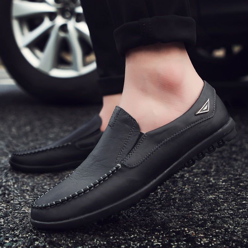 Echt Lederen Herenschoenen Casual Luxe Italiaanse Herenloafers Mocassins Ademende Instapbootschoenen - Zwart