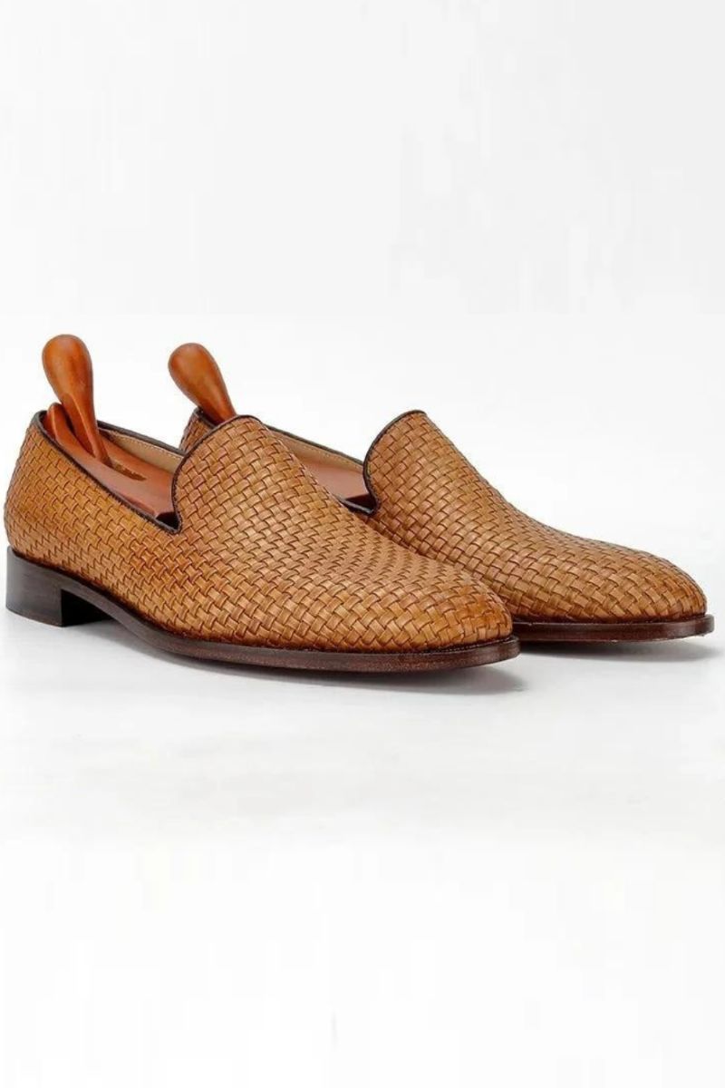 Handgemaakte Loafer Geweven Gebreide Leren Zool Schoenen Voor Mannen Sociale Schoen Mannelijke Klassieke Elegante Heren