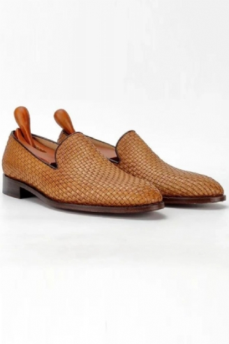 Handgemaakte Loafer Geweven Gebreide Leren Zool Schoenen Voor Mannen Sociale Schoen Mannelijke Klassieke Elegante Heren