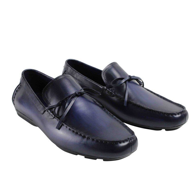 Handgemaakte Vintage Mannelijke Vrijetijdsschoen Handgeschilderde Luxe Lederen Heren Casual Schoenen - Donkerblauw