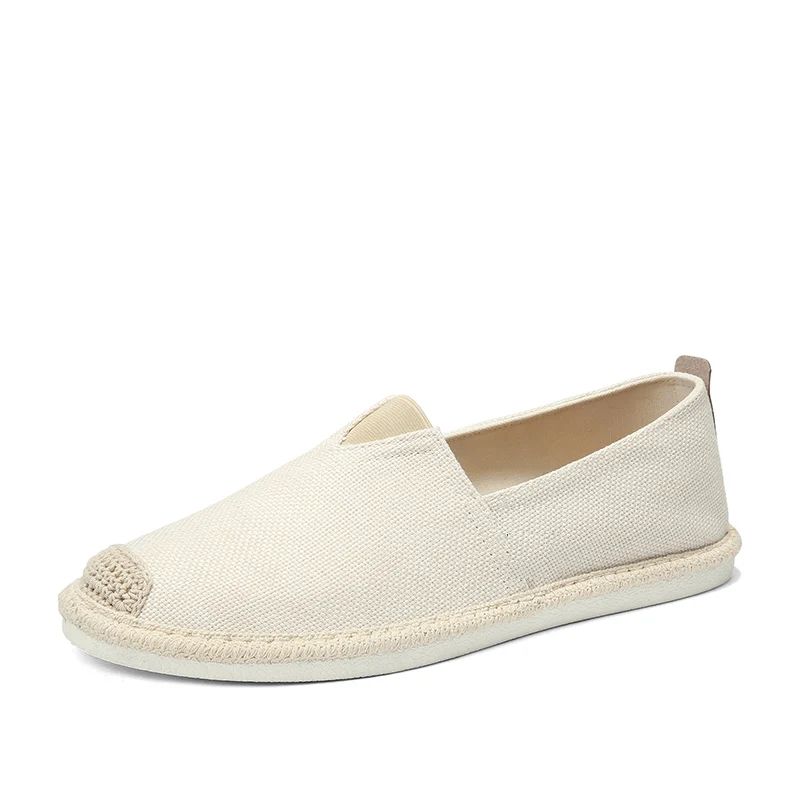 Heren Effen Canvas Schoenen Zomer Zachte Loafers Ademend Comfortabele Herenschoenen Slip Slijtage - Beige