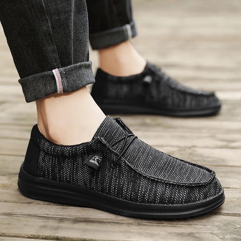 Heren Instapper Canvas Schoenen Loafers Meest Populaire Prime - Zwart