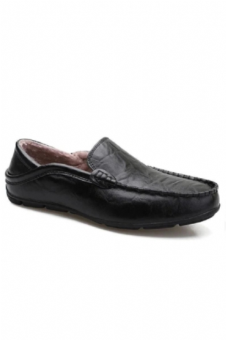 Herfst Winter Warm Bont Lederen Flats Loafers Heren Mocassins Casual Schoenen