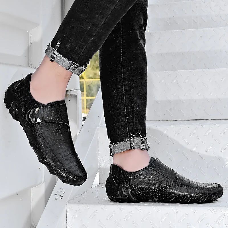 Klassieke Herenschoenen Zwart Lederen Instapper Casual Loafers Hasp Mannelijke Flats Bruin - Bruin