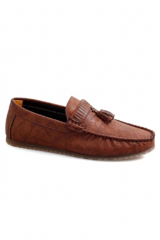 Lederen Heren Loafers Herenschoenen Handgemaakte Kwast Slip Op Plat