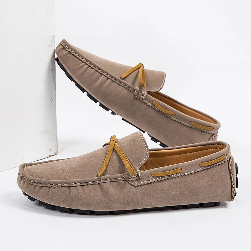 Lente Herfst Casual Schoenen Handgemaakte Leren Instappers Comfortabele Ademende Loafers - Kaki