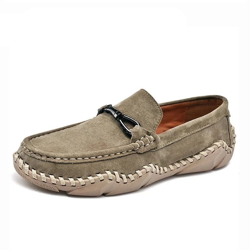 Luxe Merk Comfort Heren Loafers Lederen Flats Schoenen Causaal - Kaki