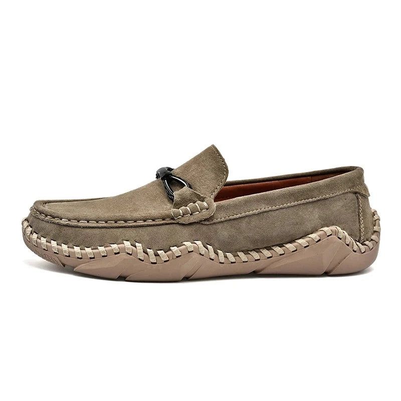 Luxe Merk Comfort Heren Loafers Lederen Flats Schoenen Causaal - Kaki