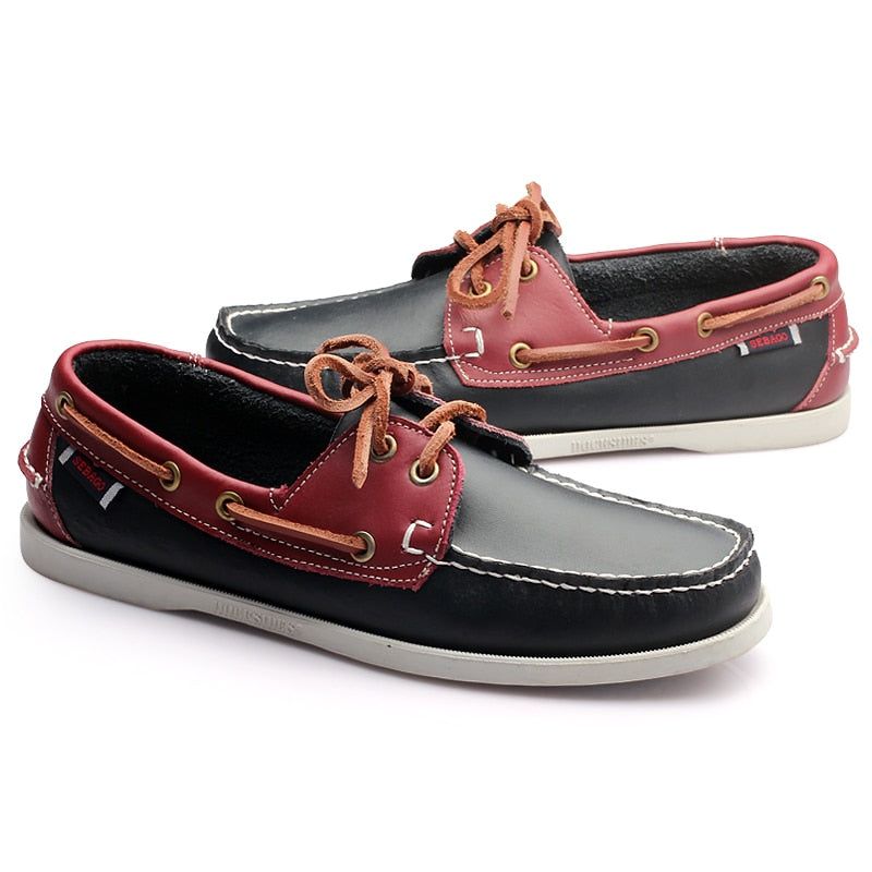 Mannen Casual Schoenen Mode Lederen Docksides Bootschoenen Britse Stijl Lace Up Loafers Ademend Handgemaakt - Wit Rood