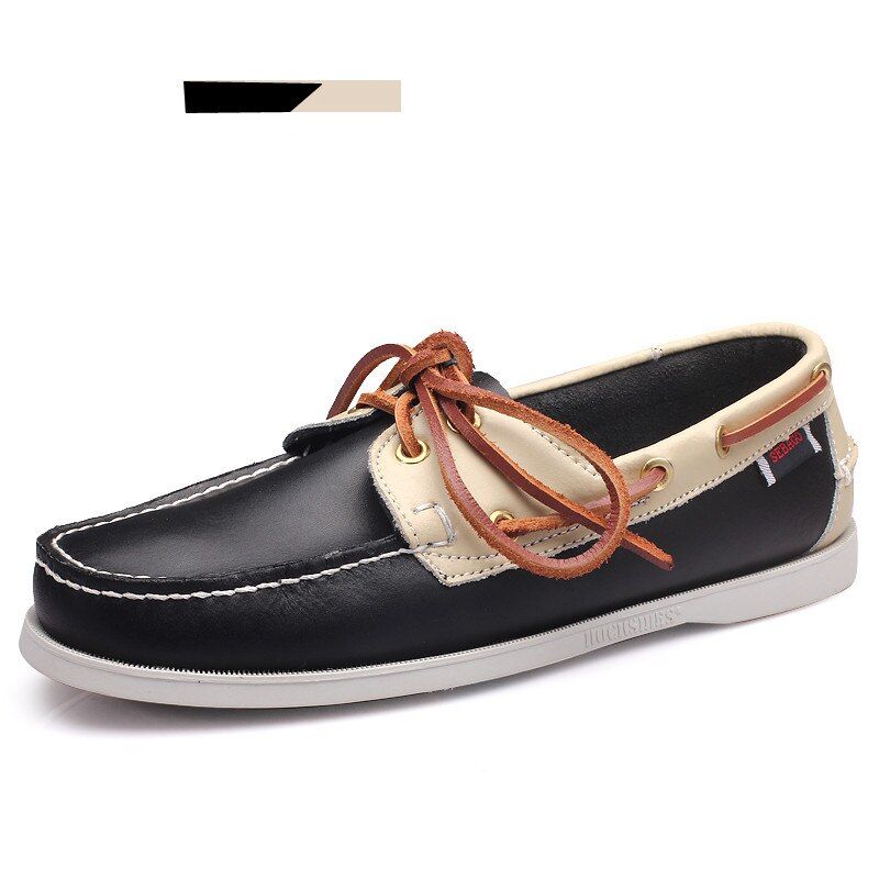 Mannen Casual Schoenen Mode Lederen Docksides Bootschoenen Britse Stijl Lace Up Loafers Ademend Handgemaakt - Wit Rood