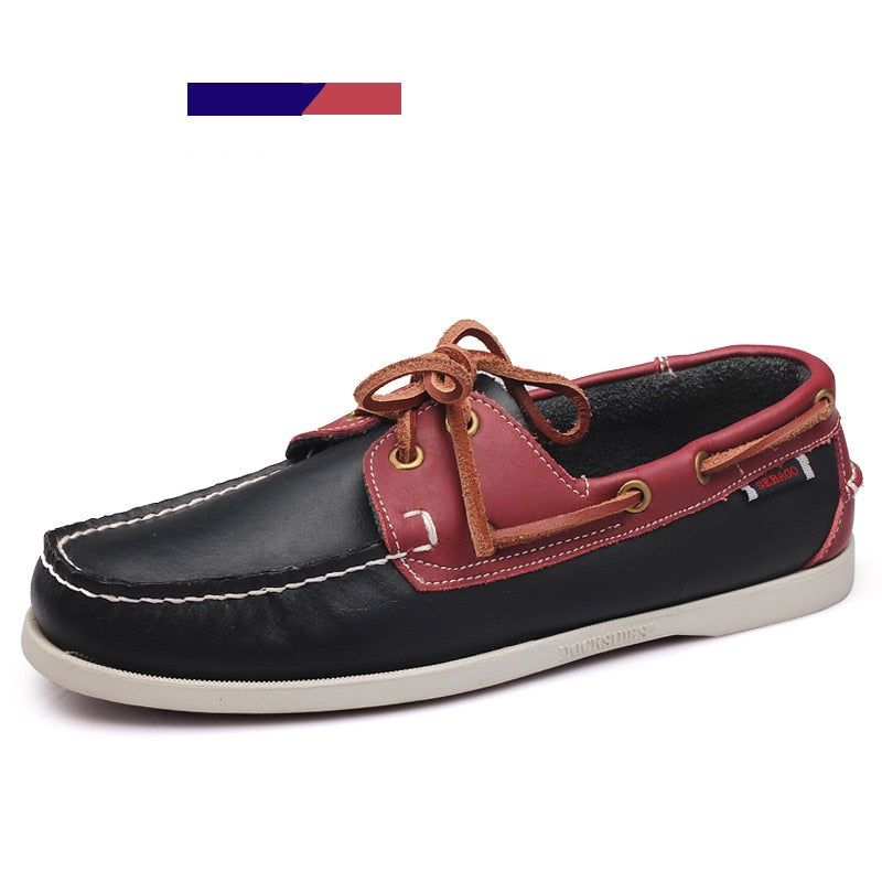 Mannen Casual Schoenen Mode Lederen Docksides Bootschoenen Britse Stijl Lace Up Loafers Ademend Handgemaakt - Wit Rood