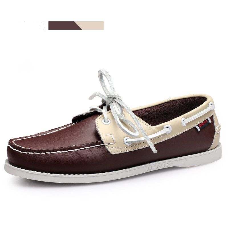 Mannen Casual Schoenen Mode Lederen Docksides Bootschoenen Britse Stijl Lace Up Loafers Ademend Handgemaakt - Wit Rood