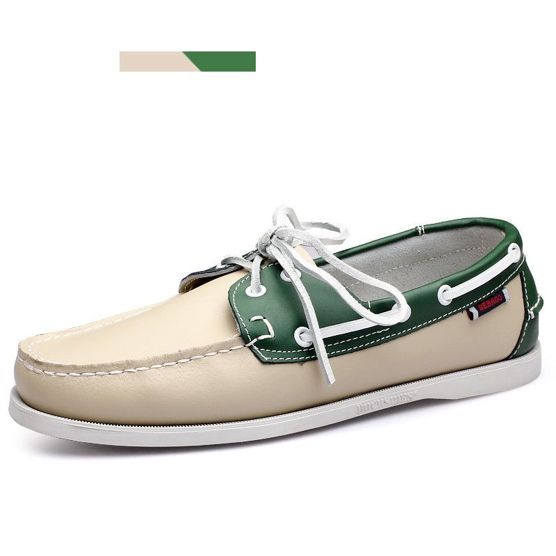 Mannen Casual Schoenen Mode Lederen Docksides Bootschoenen Britse Stijl Lace Up Loafers Ademend Handgemaakt - Wit Rood