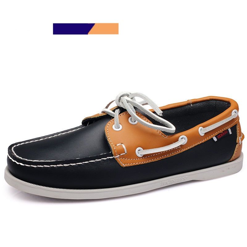 Mannen Casual Schoenen Mode Lederen Docksides Bootschoenen Britse Stijl Lace Up Loafers Ademend Handgemaakt - Wit Rood