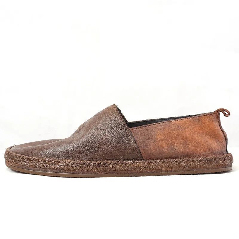 Zomer Ademend Lederen Loafers Heren Instappers Dagelijks Casual Platte Schoenen Mannelijk Vintage - Koffie