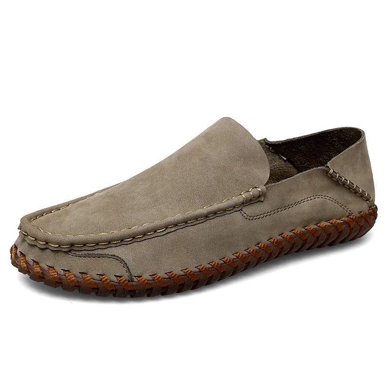 Zomer Heren Casual Instappers Leren Schoenen Zachte Comfortschoenen Loafers - Kaki