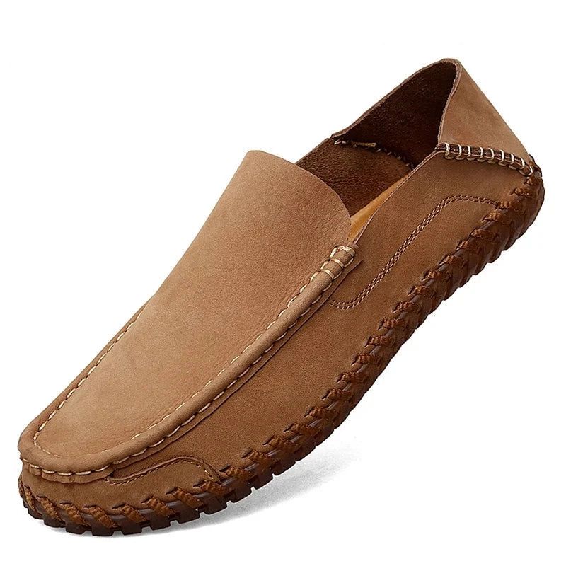 Zomer Heren Casual Instappers Leren Schoenen Zachte Comfortschoenen Loafers - Kaki