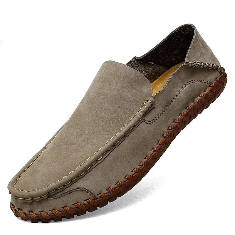 Zomer Heren Casual Instappers Leren Schoenen Zachte Comfortschoenen Loafers - Kaki