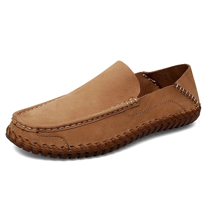 Zomer Heren Casual Instappers Leren Schoenen Zachte Comfortschoenen Loafers - Kaki