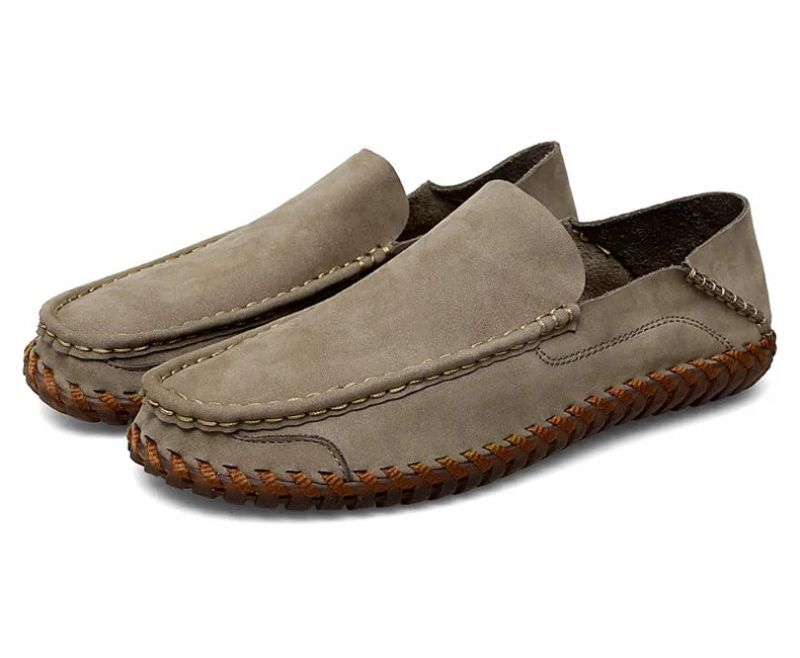 Zomer Heren Casual Instappers Leren Schoenen Zachte Comfortschoenen Loafers - Kaki