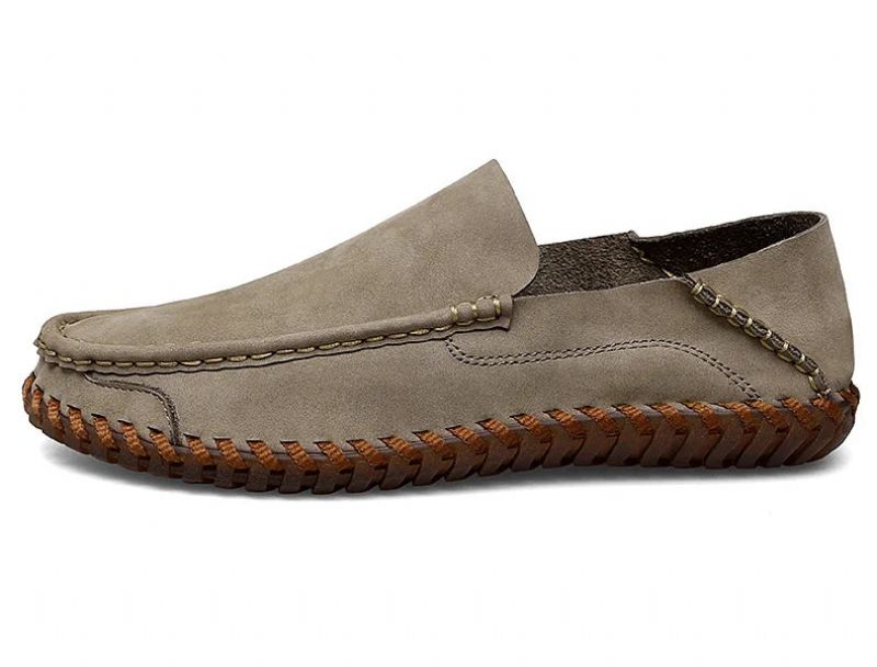 Zomer Heren Casual Instappers Leren Schoenen Zachte Comfortschoenen Loafers - Kaki