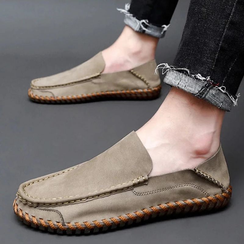 Zomer Heren Casual Instappers Leren Schoenen Zachte Comfortschoenen Loafers - Kaki