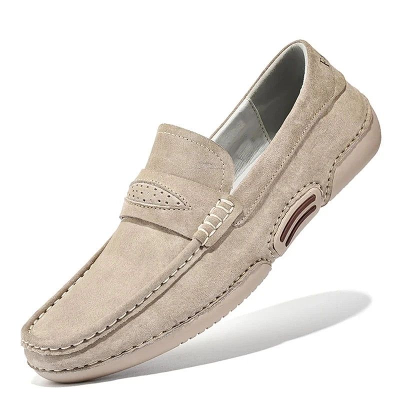 Zomer Heren Casual Schoenen Luxe Lederen Loafers Ademend Instapper Italiaanse Stijl - Grijs