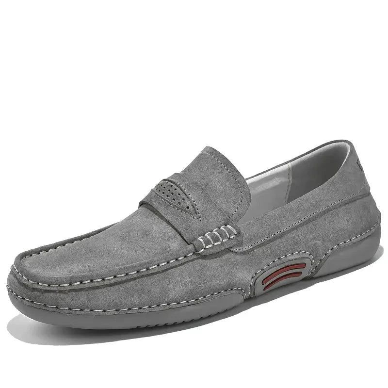 Zomer Heren Casual Schoenen Luxe Lederen Loafers Ademend Instapper Italiaanse Stijl - Grijs