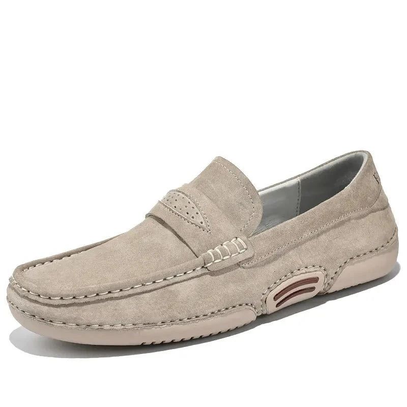 Zomer Heren Casual Schoenen Luxe Lederen Loafers Ademend Instapper Italiaanse Stijl - Grijs