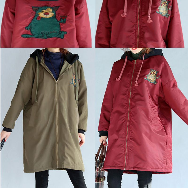 2024 Groene Plus Size Katoenen Dikke Jassen Cartoon Prints Warme Trenchcoats Met Ritssluiting En - Blauw