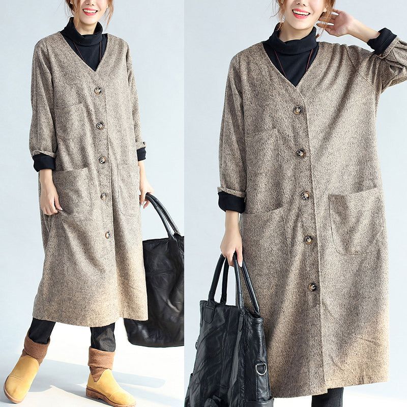 2024 Vintage Kaki Katoenen Lange Vesten Met Zakken Oversized Trenchcoats Met Mouwen