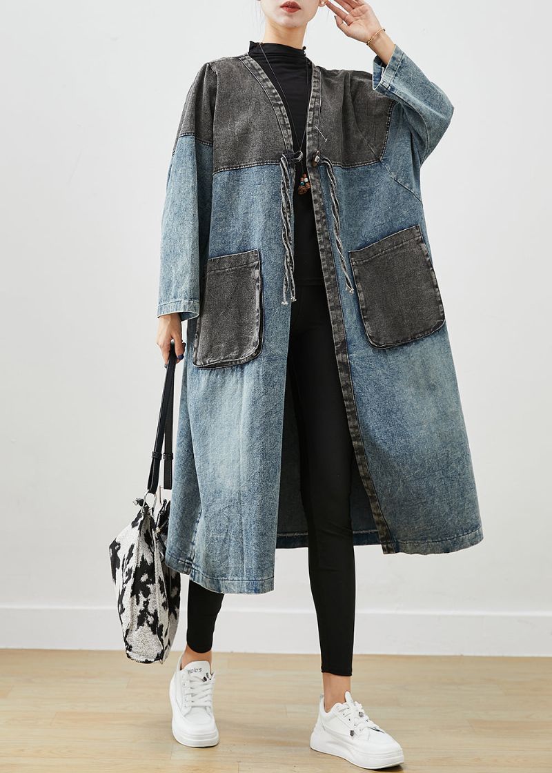 Art Blue Oversized Denim Vest Met Veters En Herfst