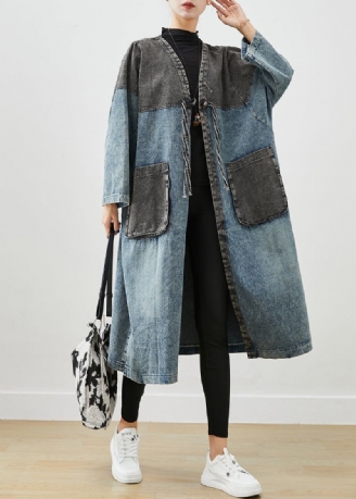 Art Blue Oversized Denim Vest Met Veters En Herfst