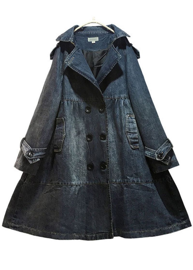 Art Blue Peter Pan Kraag Zakken Knoop Herfst Denim Trenchcoats Jas - Dames trenchcoats