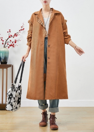 Art Kaki Gegolfde Patchwork Asymmetrische Corduroy Trenchcoat Herfst