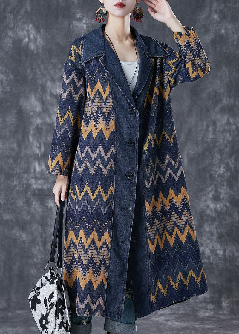 Art Navy Oversized Denim Jas Met Print Uitloper Herfst - Dames trenchcoats