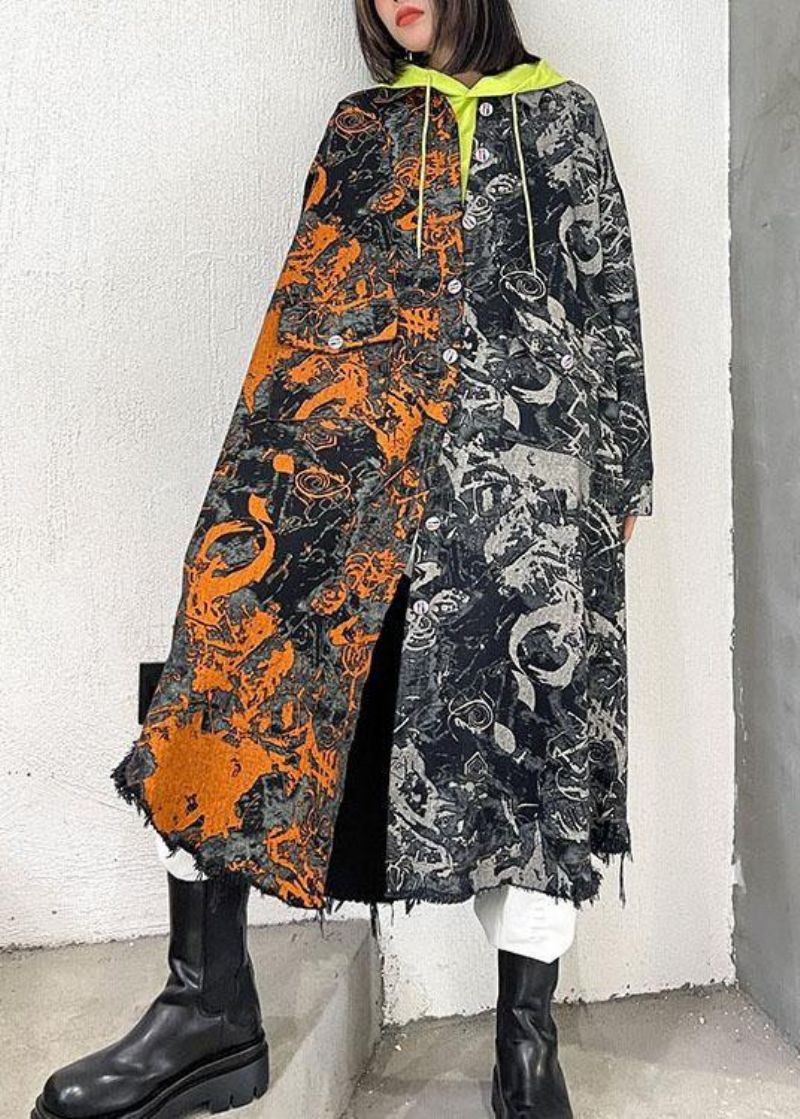 Art Pockets Knoop Asymmetrisch Ontwerp Herfst Hoodie Jas Lange Mouw