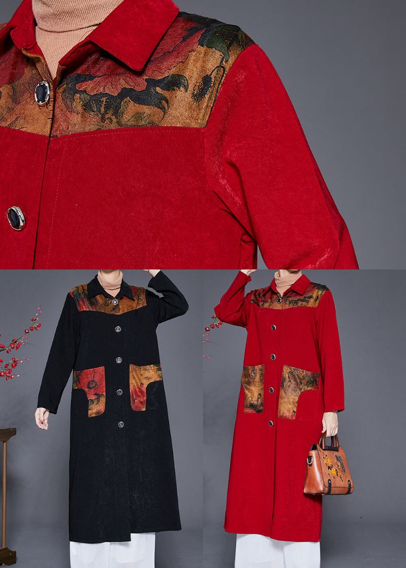 Art Rode Peter Pan Kraag Patchwork Zakken Trench Fall - Dames trenchcoats