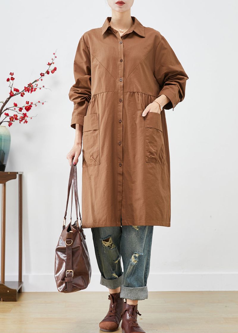 Biologische Koffie Oversized Patchworkzakken Katoenen Trenchcoats Herfst - Dames trenchcoats