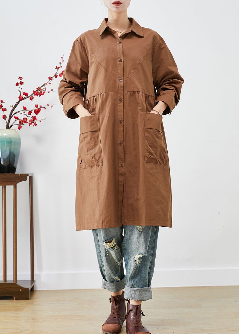 Biologische Koffie Oversized Patchworkzakken Katoenen Trenchcoats Herfst - Dames trenchcoats