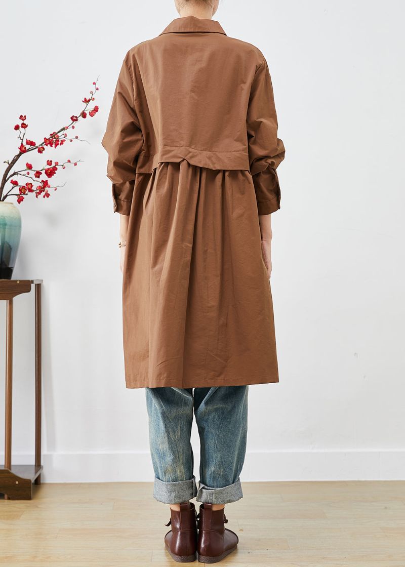 Biologische Koffie Oversized Patchworkzakken Katoenen Trenchcoats Herfst - Dames trenchcoats