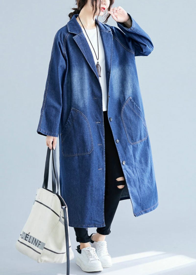 Blauwe Denim Trenchcoats Met Extra Grote Zakken Herfst - Dames trenchcoats