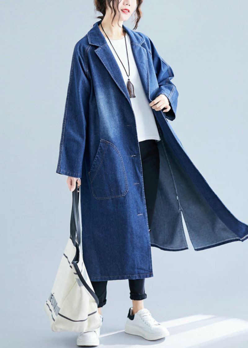 Blauwe Denim Trenchcoats Met Extra Grote Zakken Herfst - Dames trenchcoats