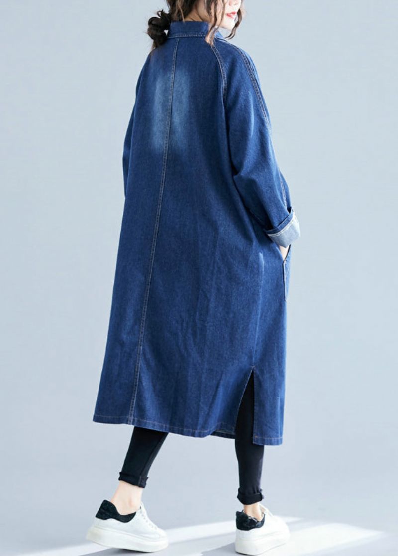 Blauwe Denim Trenchcoats Met Extra Grote Zakken Herfst - Dames trenchcoats