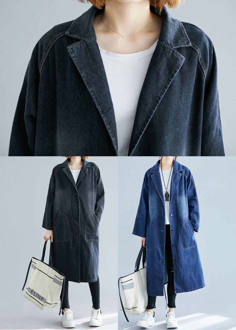 Blauwe Denim Trenchcoats Met Extra Grote Zakken Herfst - Dames trenchcoats