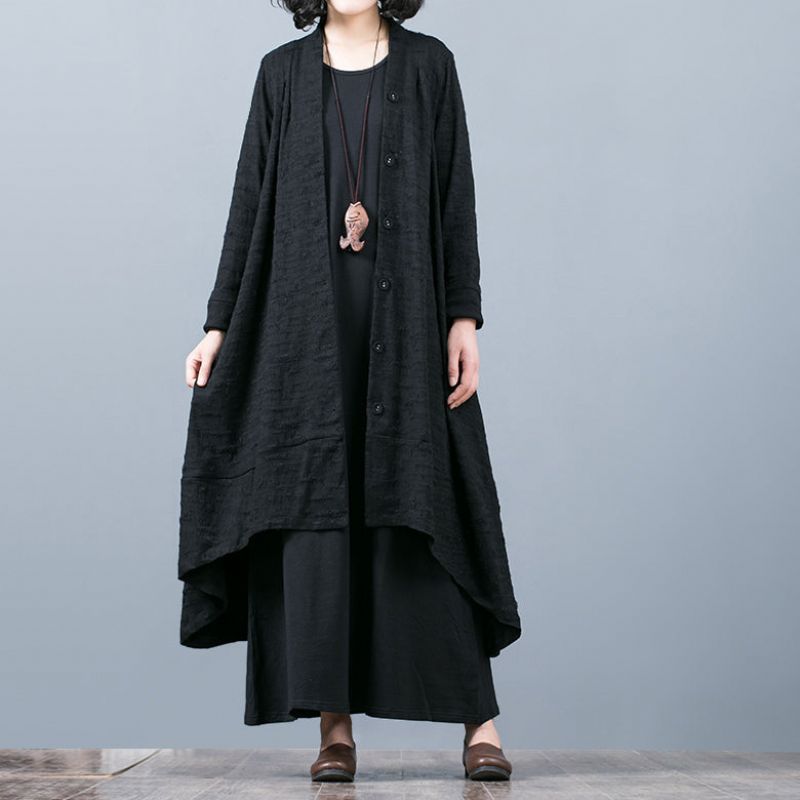 Boetiek Zwarte Jacquardjassen Oversized Baggy Grote Zoom Asymmetrisch Ontwerp Uitloper Dames Patchwork Maxi-jas - Dames trenchcoats