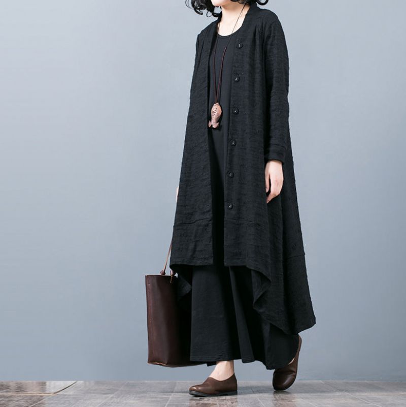 Boetiek Zwarte Jacquardjassen Oversized Baggy Grote Zoom Asymmetrisch Ontwerp Uitloper Dames Patchwork Maxi-jas - Dames trenchcoats