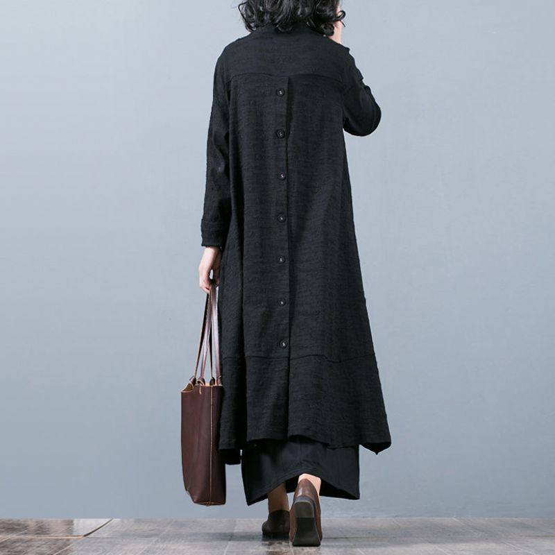 Boetiek Zwarte Jacquardjassen Oversized Baggy Grote Zoom Asymmetrisch Ontwerp Uitloper Dames Patchwork Maxi-jas - Dames trenchcoats